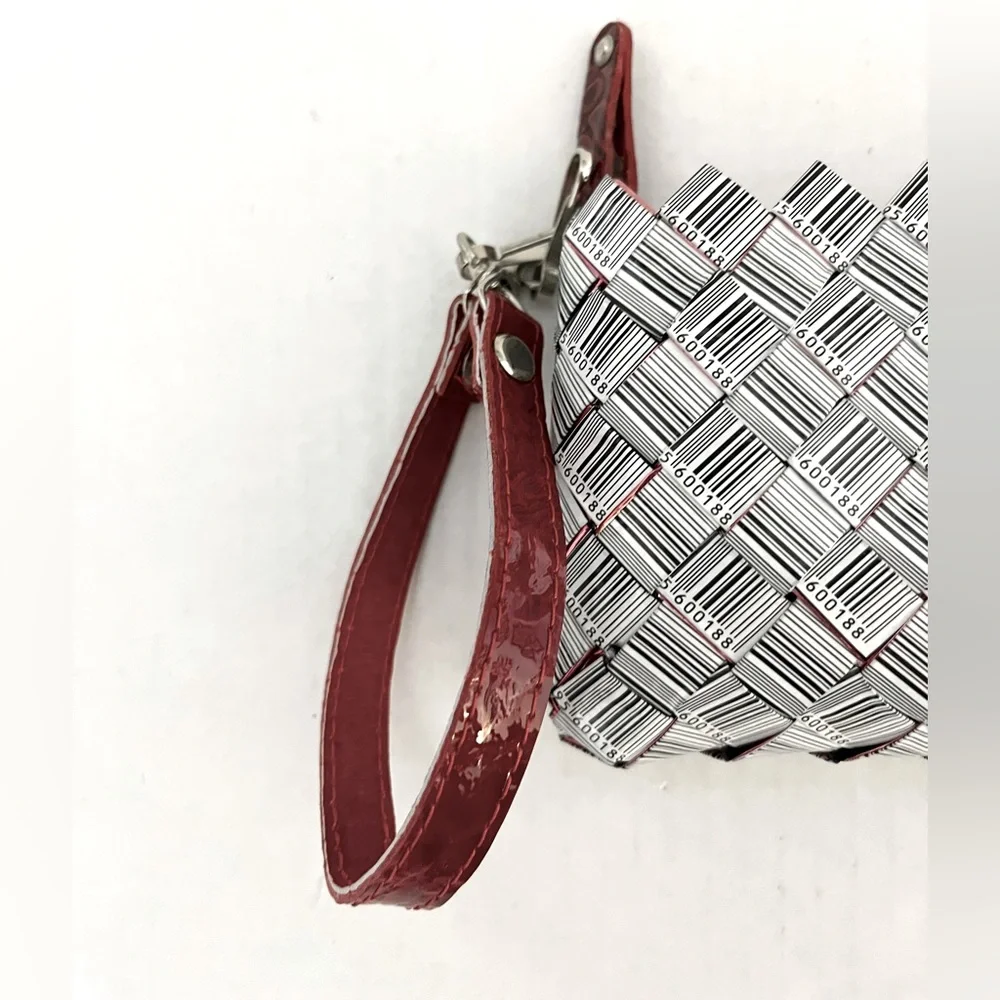 Nahui Ollio Bar Code Candy Gum Wrapper Clutch Wristlet Black/White Red Interior